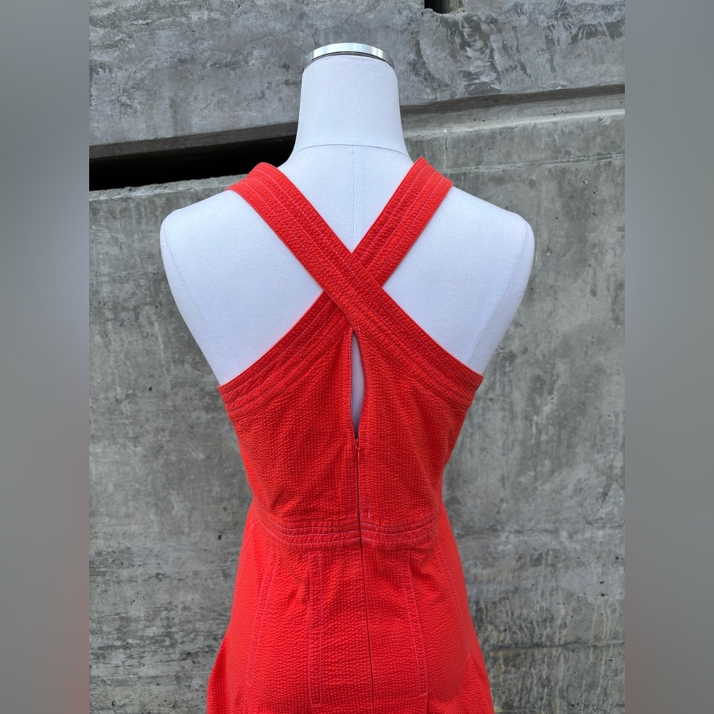 Anthropologie Maeve Alessandra Square Neck Cross-Back Zip Midi Dress Pockets 14 - Picture 14 of 16